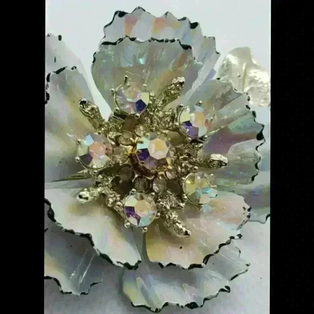 Vintage Coro Signed Brooch Flower Ruffle Iridescent Petals & AB Rhinestones RARE - Picture 3 of 8